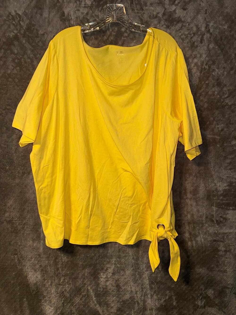 Belle by Kim Gravel Yellow Grommet Tie Hem Short Sleeve Top Size 3X